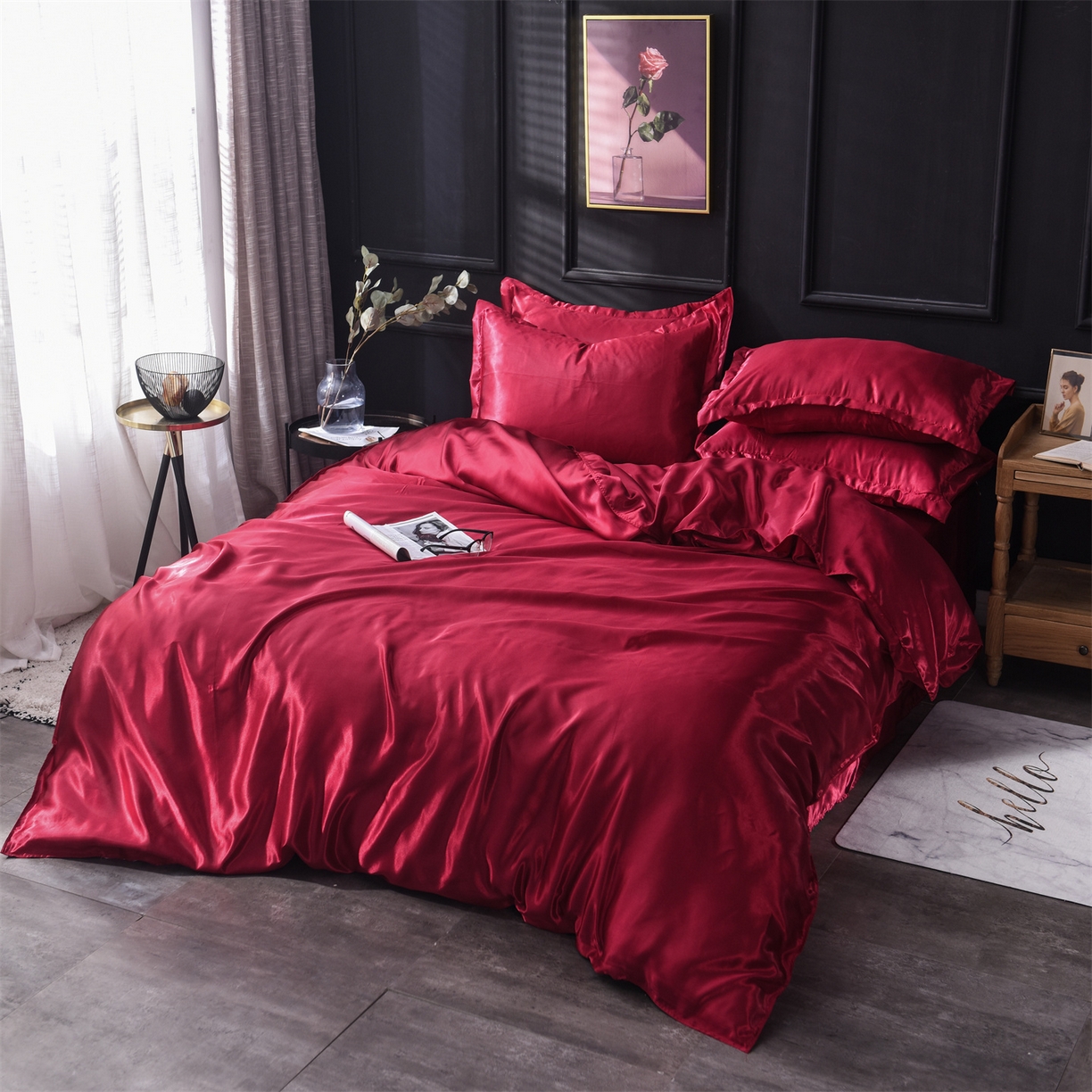 91家纺网 家纺一手货源 找家纺 经年 2026新款特价款丝绸冰丝四件套 酒红