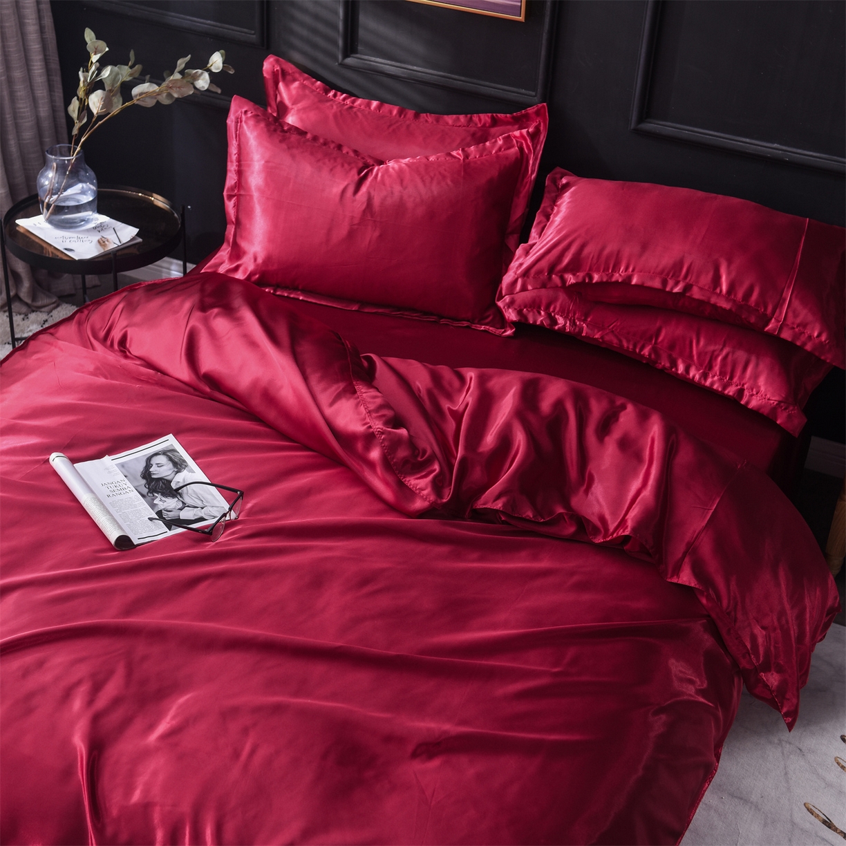 91家纺网 家纺一手货源 找家纺 经年 2026新款特价款丝绸冰丝四件套 酒红