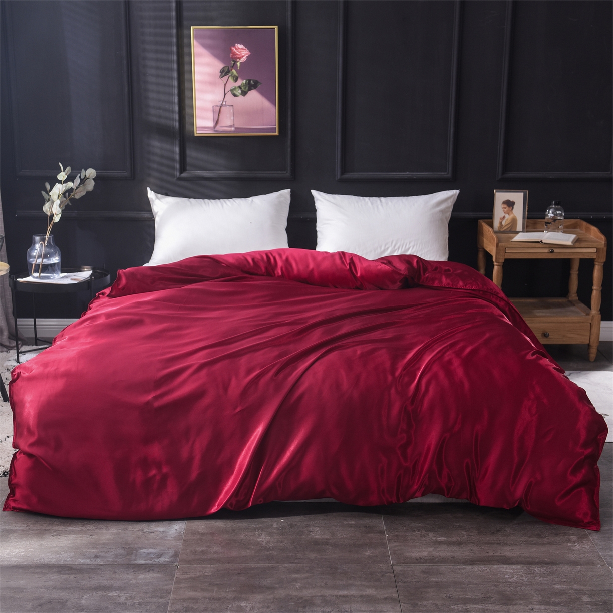 91家纺网 家纺一手货源 找家纺 经年 2026新款特价款丝绸冰丝四件套 酒红