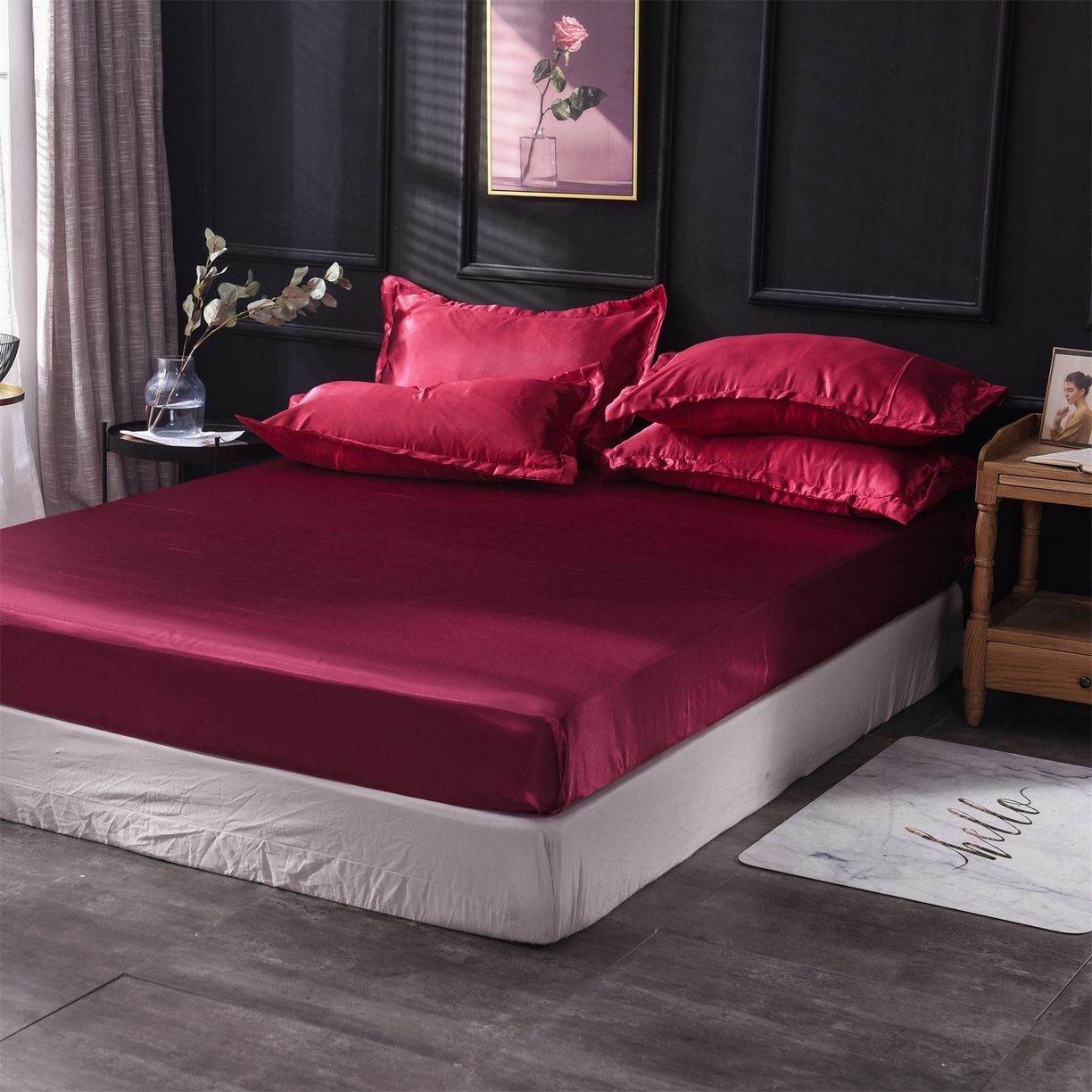 91家纺网 家纺一手货源 找家纺 经年 2026新款特价款丝绸冰丝四件套 酒红