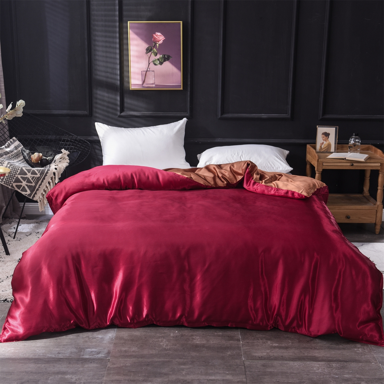 91家纺网 家纺一手货源 找家纺 经年 2026新款特价款丝绸冰丝四件套 酒红咖啡