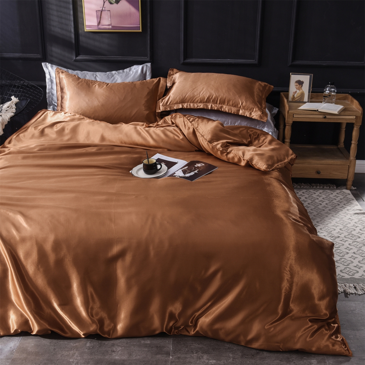 91家纺网 家纺一手货源 找家纺 经年 2026新款特价款丝绸冰丝四件套 咖啡