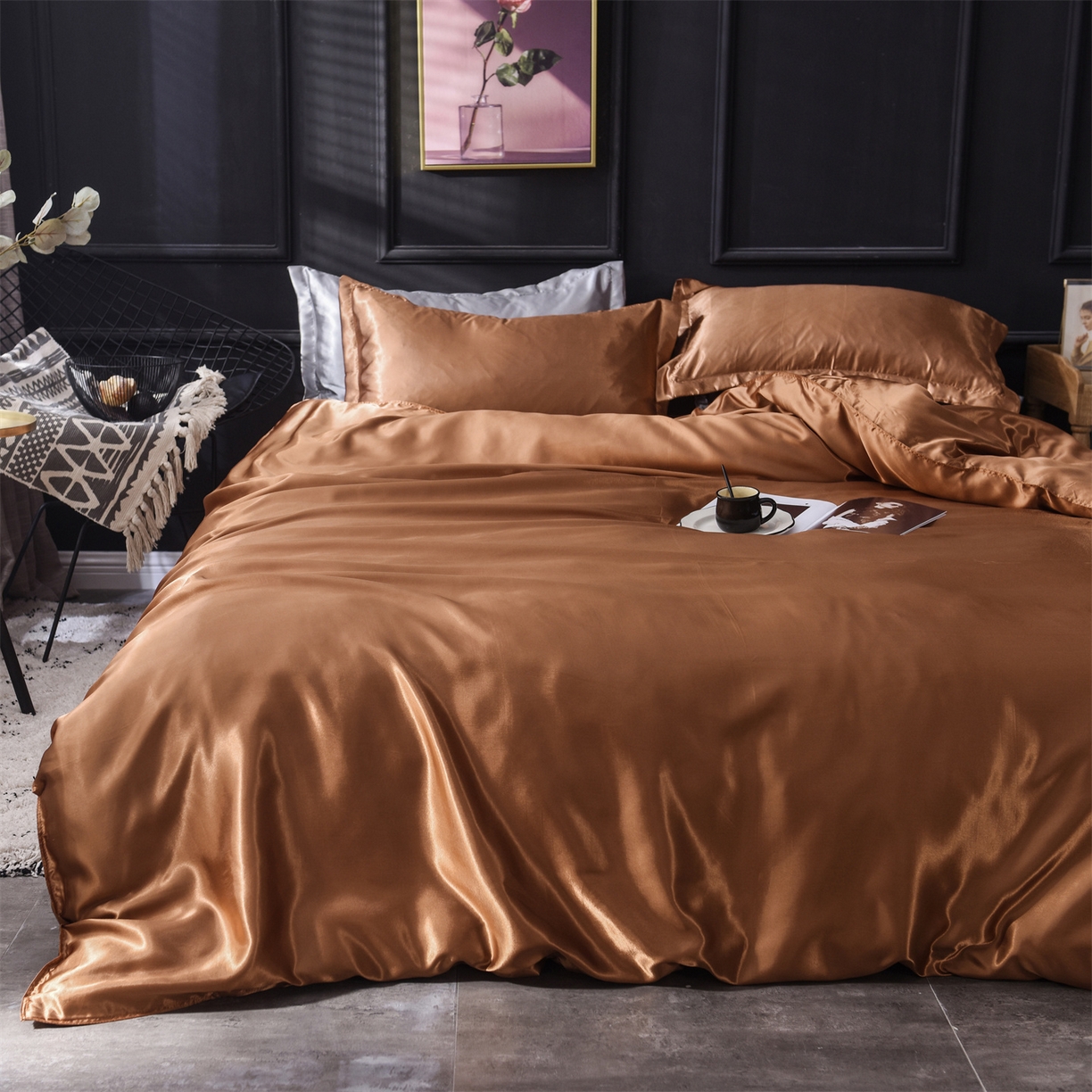 91家纺网 家纺一手货源 找家纺 经年 2026新款特价款丝绸冰丝四件套 咖啡