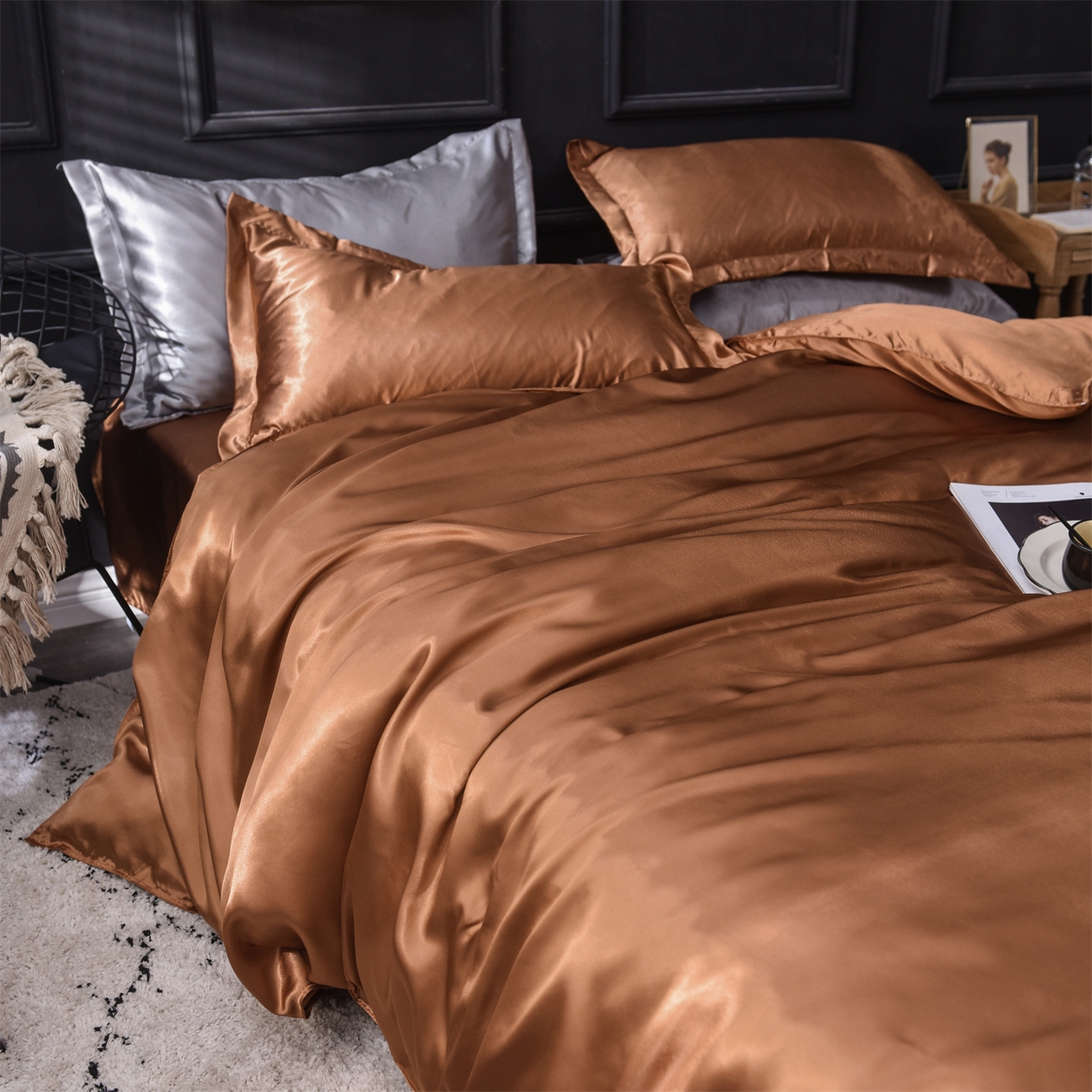 91家纺网 家纺一手货源 找家纺 经年 2026新款特价款丝绸冰丝四件套 咖啡