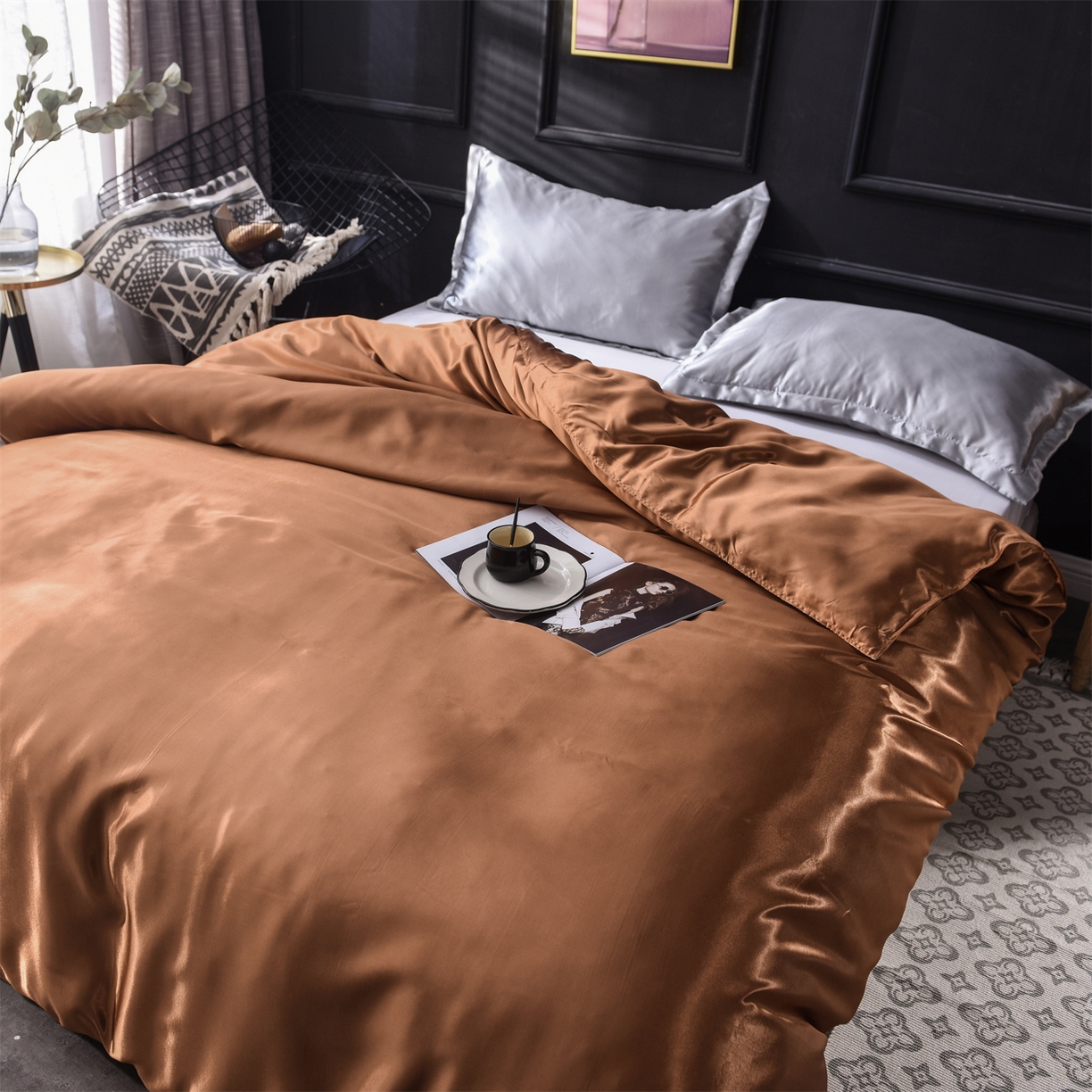 91家纺网 家纺一手货源 找家纺 经年 2026新款特价款丝绸冰丝四件套 咖啡