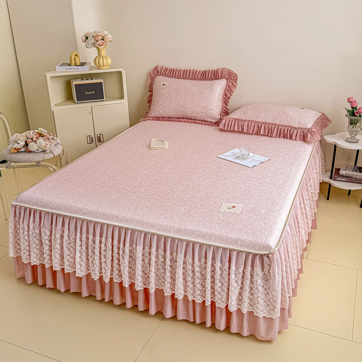 91家纺网 家纺一手货源 找家纺 （总）情恒家纺 2026春夏新款PE提花肌理纹床笠式床裙席凉席席子-安娜