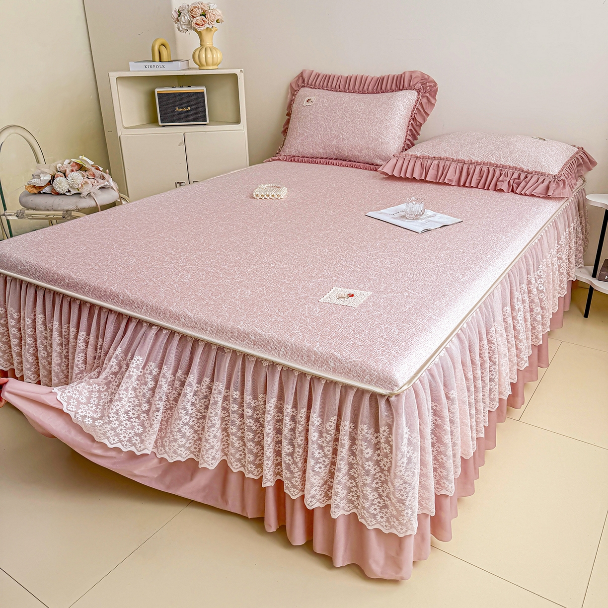 91家纺网 家纺一手货源 找家纺 （总）情恒家纺 2026春夏新款PE提花肌理纹床笠式床裙席凉席席子-安娜