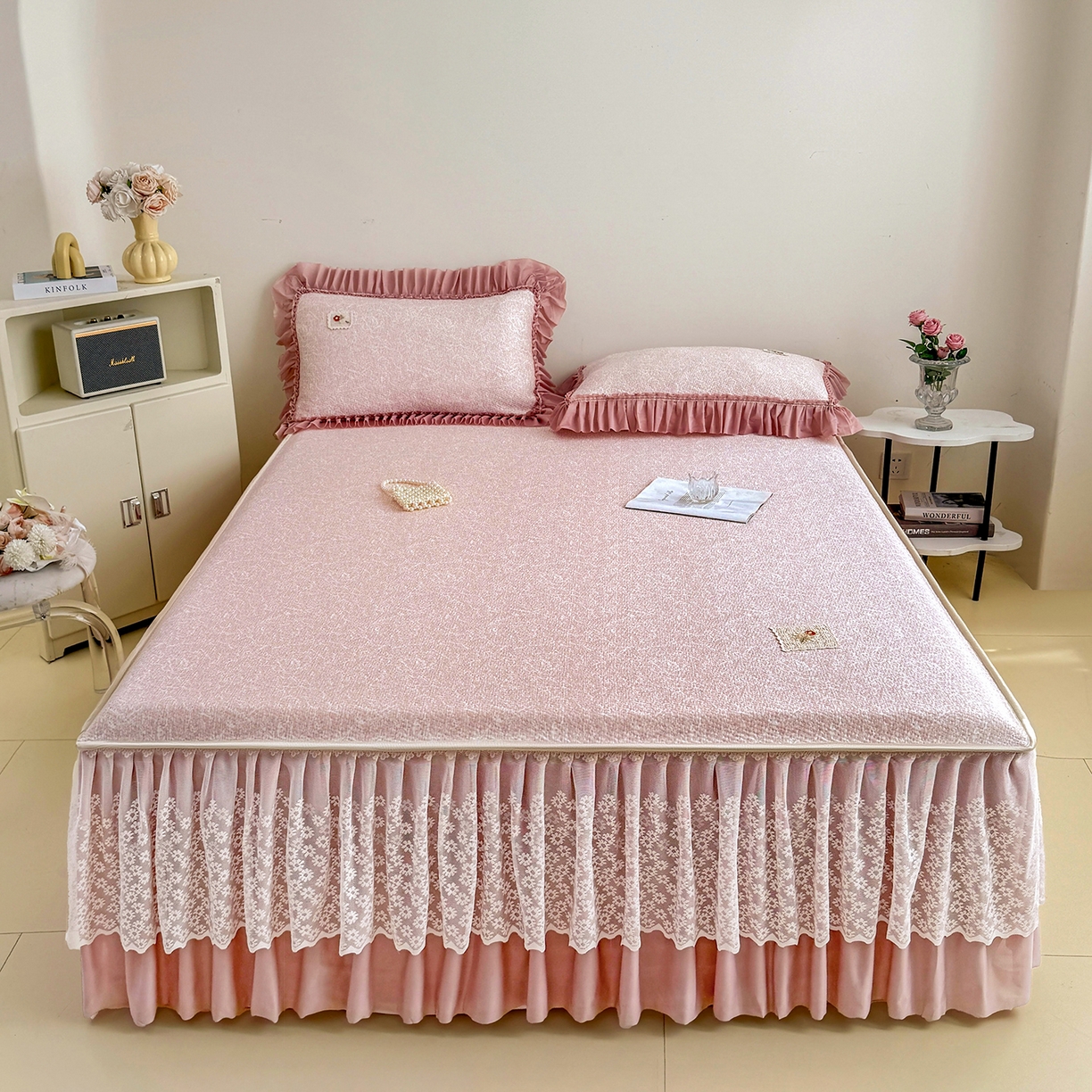 91家纺网 家纺一手货源 找家纺 （总）情恒家纺 2026春夏新款PE提花肌理纹床笠式床裙席凉席席子-安娜