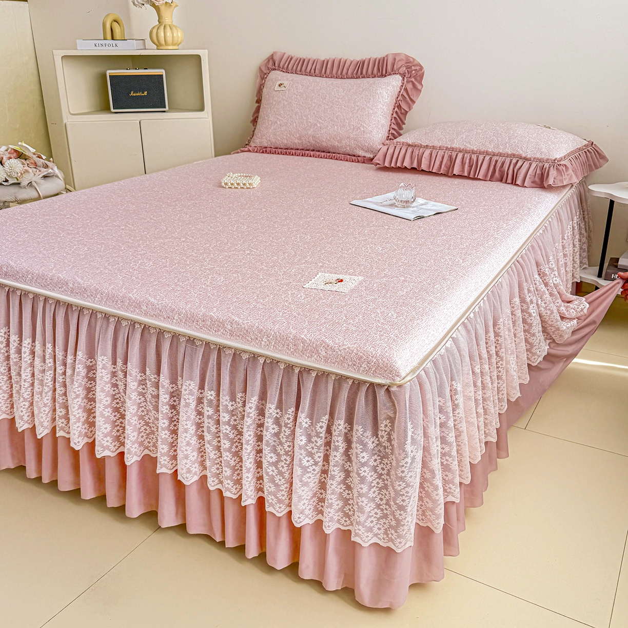 91家纺网 家纺一手货源 找家纺 （总）情恒家纺 2026春夏新款PE提花肌理纹床笠式床裙席凉席席子-安娜