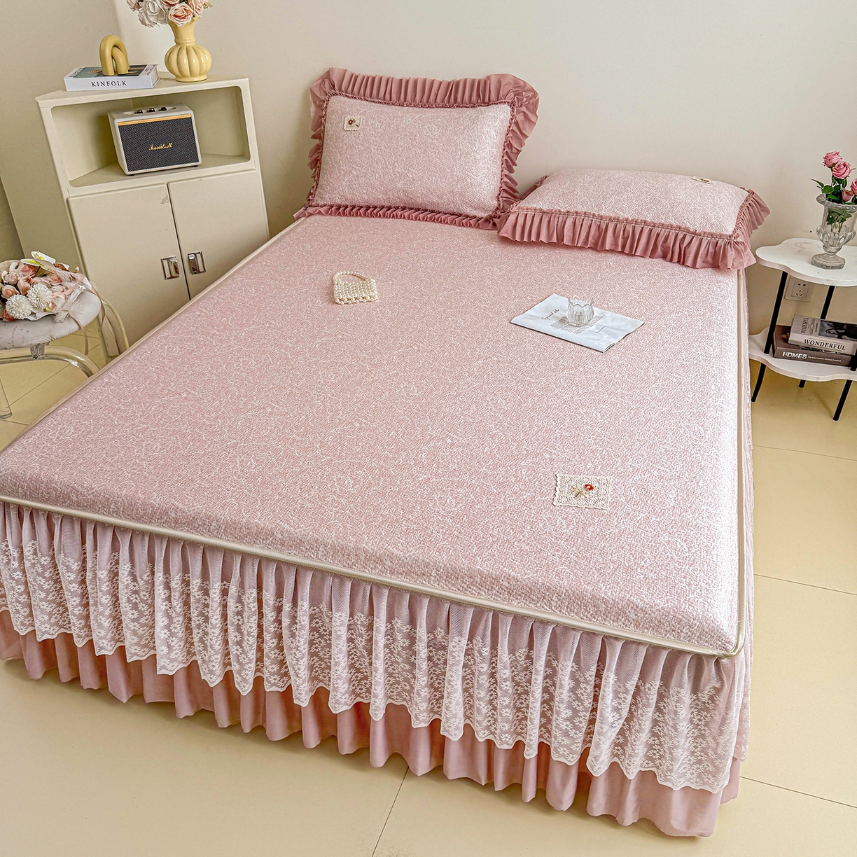 91家纺网 家纺一手货源 找家纺 （总）情恒家纺 2026春夏新款PE提花肌理纹床笠式床裙席凉席席子-安娜