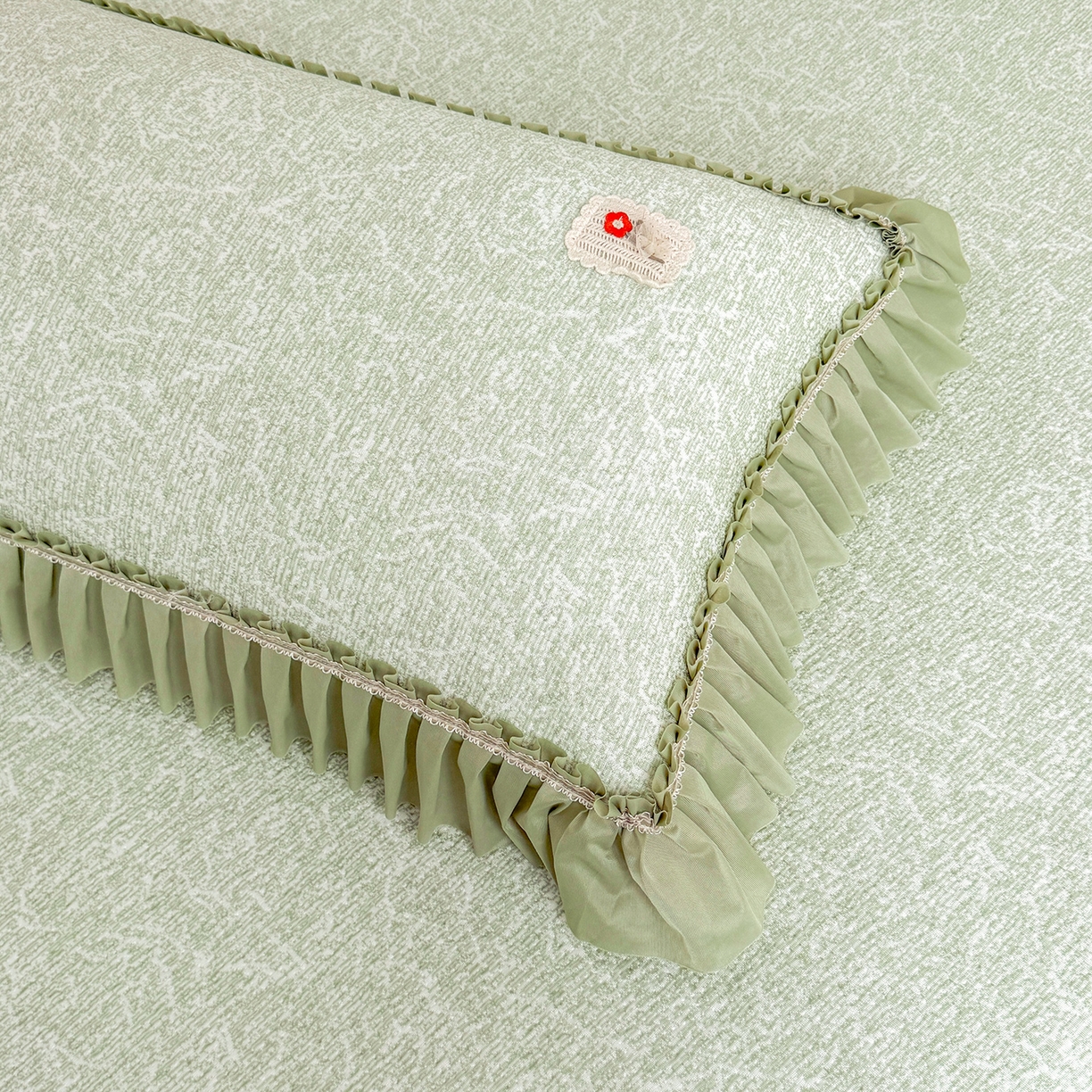 91家纺网 家纺一手货源 找家纺 情恒家纺 2026春夏新款PE提花肌理纹床笠式床裙席凉席席子-安娜 安娜-抹茶绿