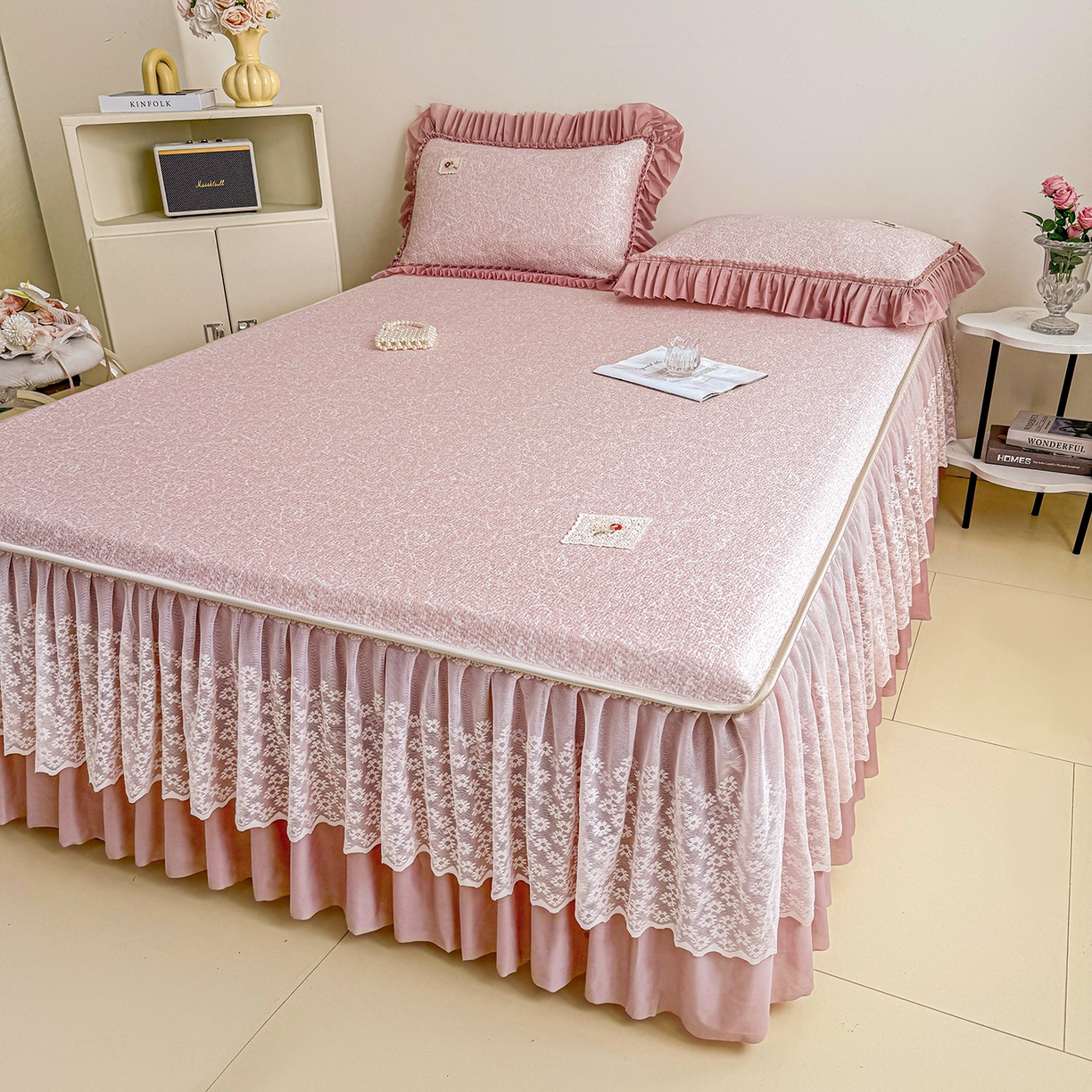 91家纺网 家纺一手货源 找家纺 （总）情恒家纺 2026春夏新款PE提花肌理纹床笠式床裙席凉席席子-安娜