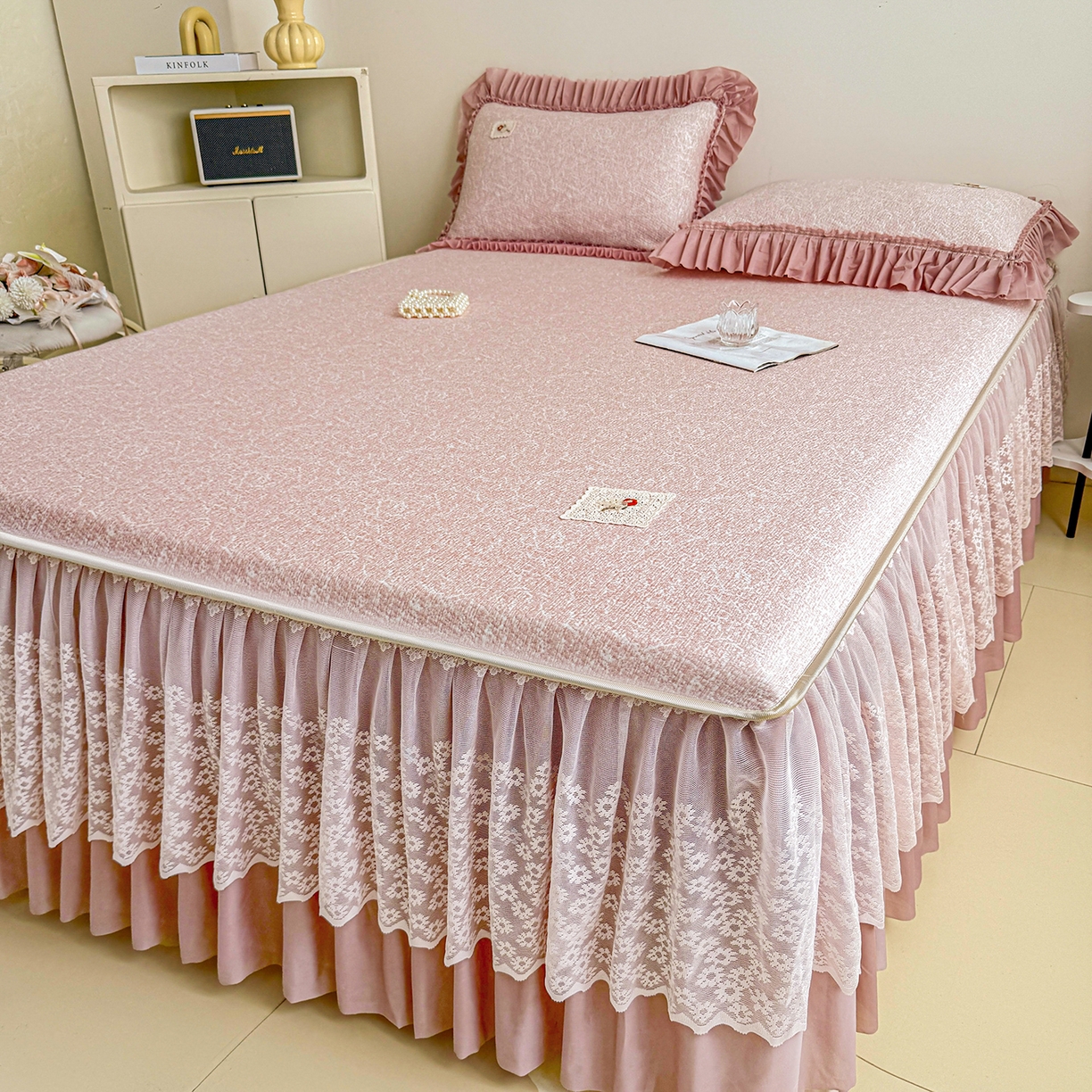 91家纺网 家纺一手货源 找家纺 （总）情恒家纺 2026春夏新款PE提花肌理纹床笠式床裙席凉席席子-安娜