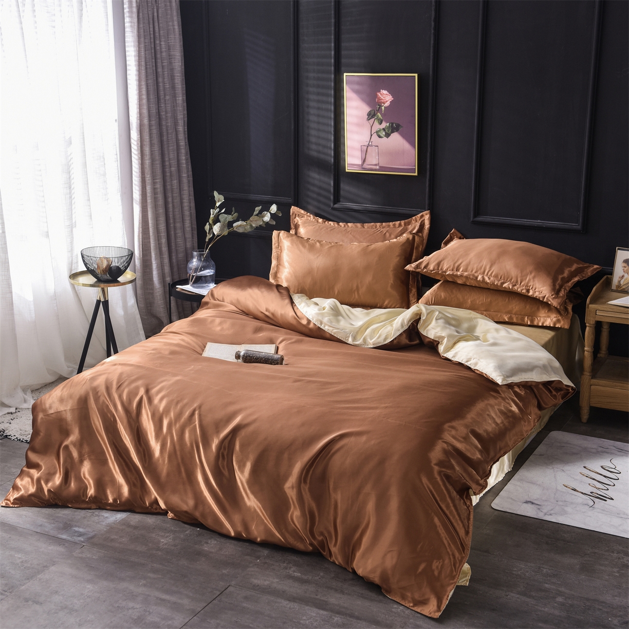 91家纺网 家纺一手货源 找家纺 经年 2026新款特价款丝绸冰丝四件套 咖啡驼色