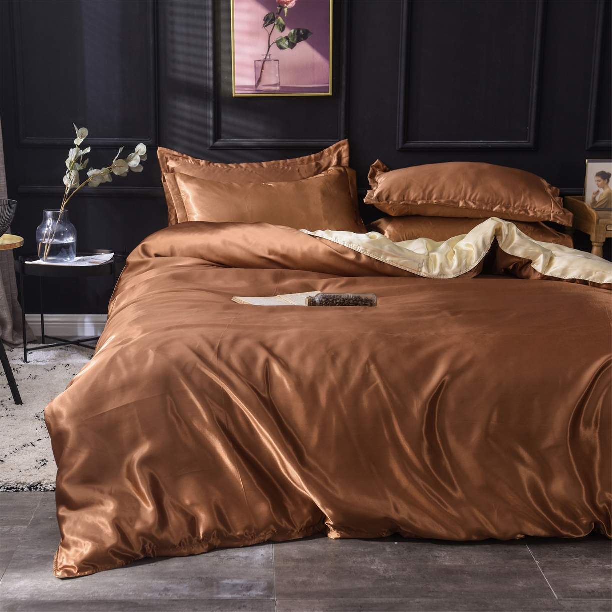 91家纺网 家纺一手货源 找家纺 经年 2026新款特价款丝绸冰丝四件套 咖啡驼色