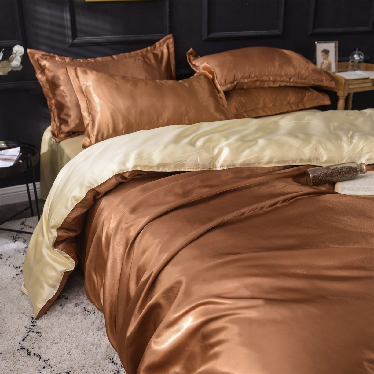 91家纺网 家纺一手货源 找家纺 经年 2026新款特价款丝绸冰丝四件套 咖啡驼色