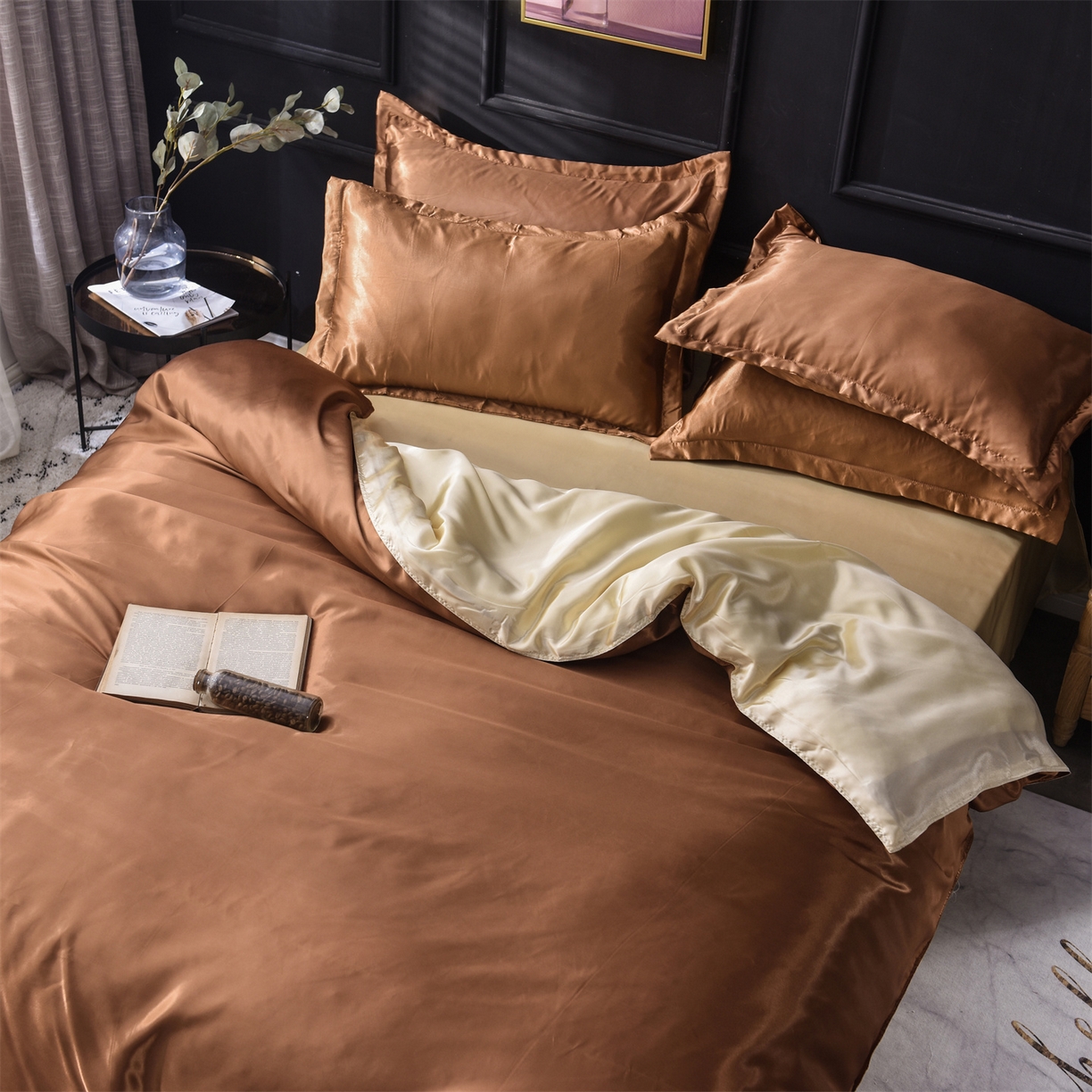 91家纺网 家纺一手货源 找家纺 经年 2026新款特价款丝绸冰丝四件套 咖啡驼色