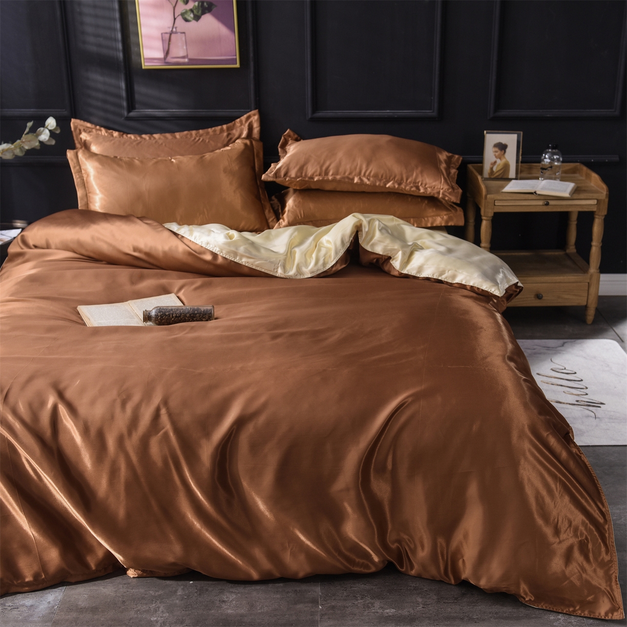 91家纺网 家纺一手货源 找家纺 经年 2026新款特价款丝绸冰丝四件套 咖啡驼色