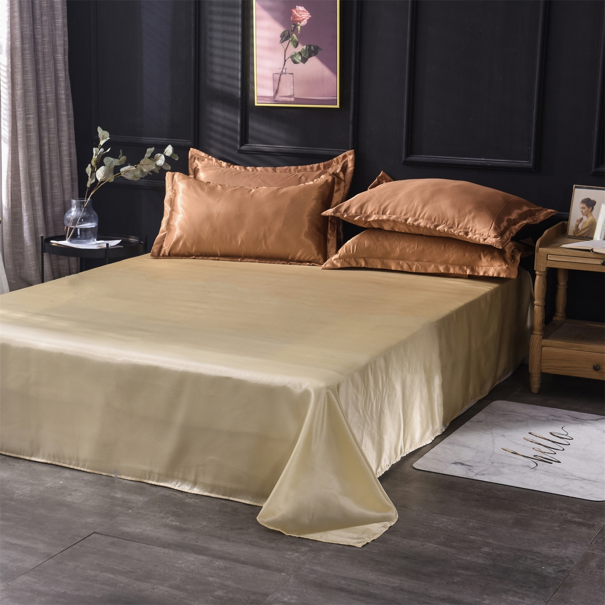 91家纺网 家纺一手货源 找家纺 经年 2026新款特价款丝绸冰丝四件套 咖啡驼色