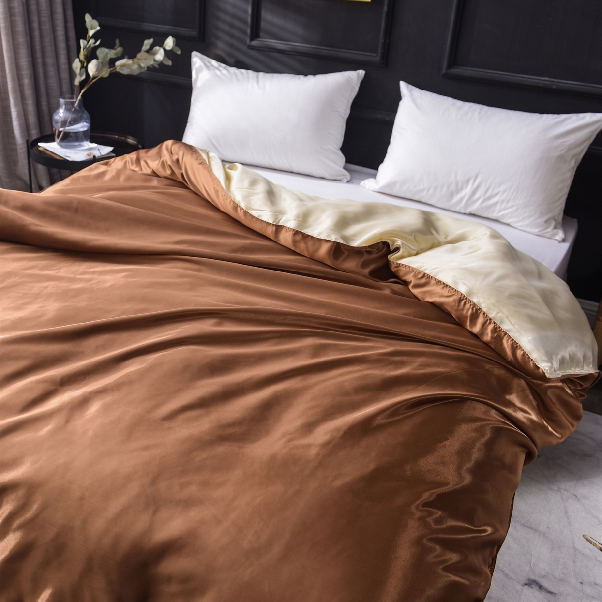 91家纺网 家纺一手货源 找家纺 经年 2026新款特价款丝绸冰丝四件套 咖啡驼色