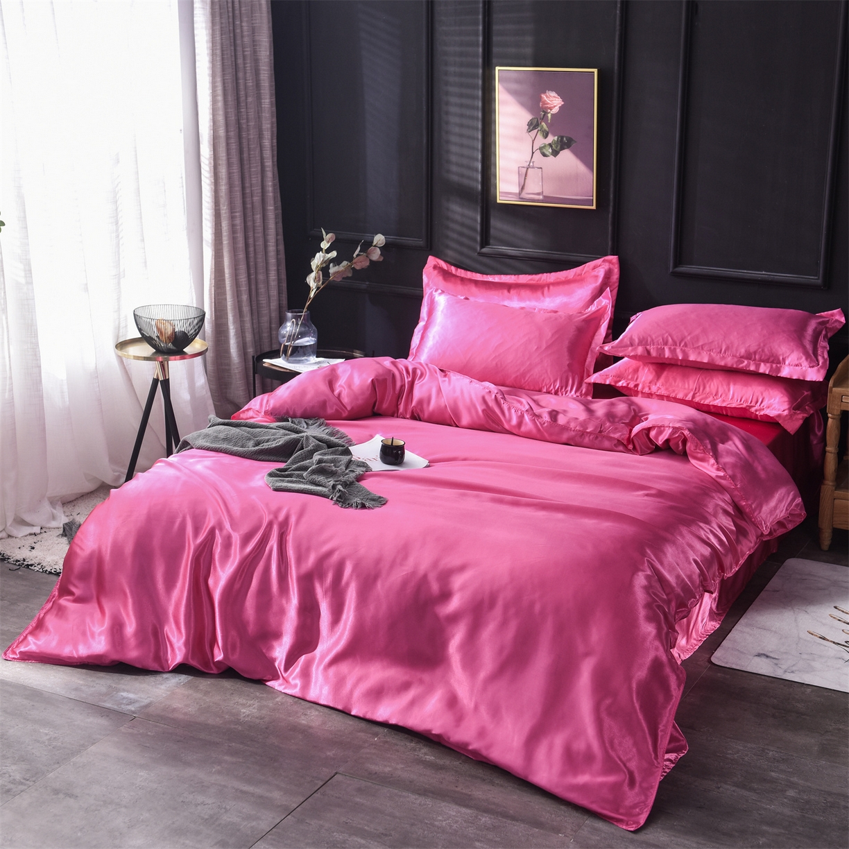 91家纺网 家纺一手货源 找家纺 经年 2026新款特价款丝绸冰丝四件套 玫红