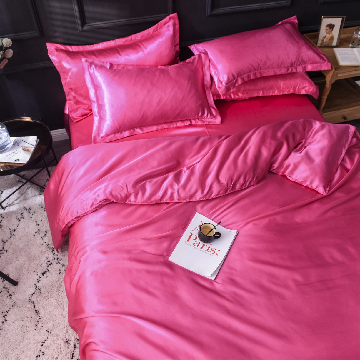 91家纺网 家纺一手货源 找家纺 经年 2026新款特价款丝绸冰丝四件套 玫红