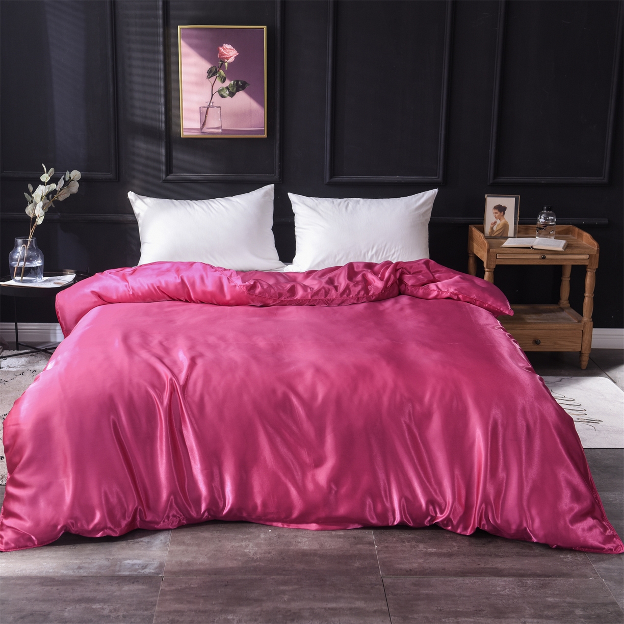 91家纺网 家纺一手货源 找家纺 经年 2026新款特价款丝绸冰丝四件套 玫红