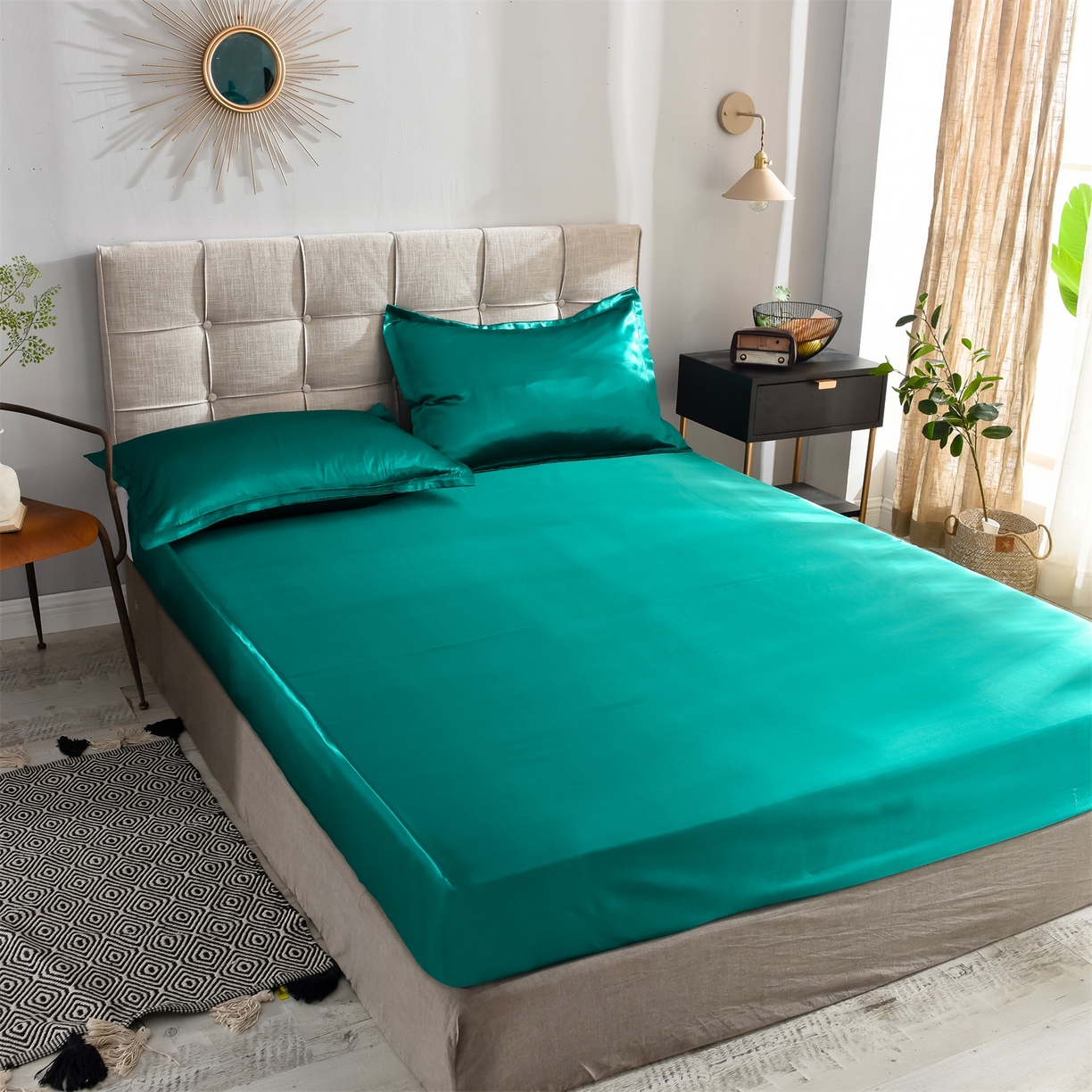 91家纺网 家纺一手货源 找家纺 经年 2026新款特价款丝绸冰丝四件套 墨绿