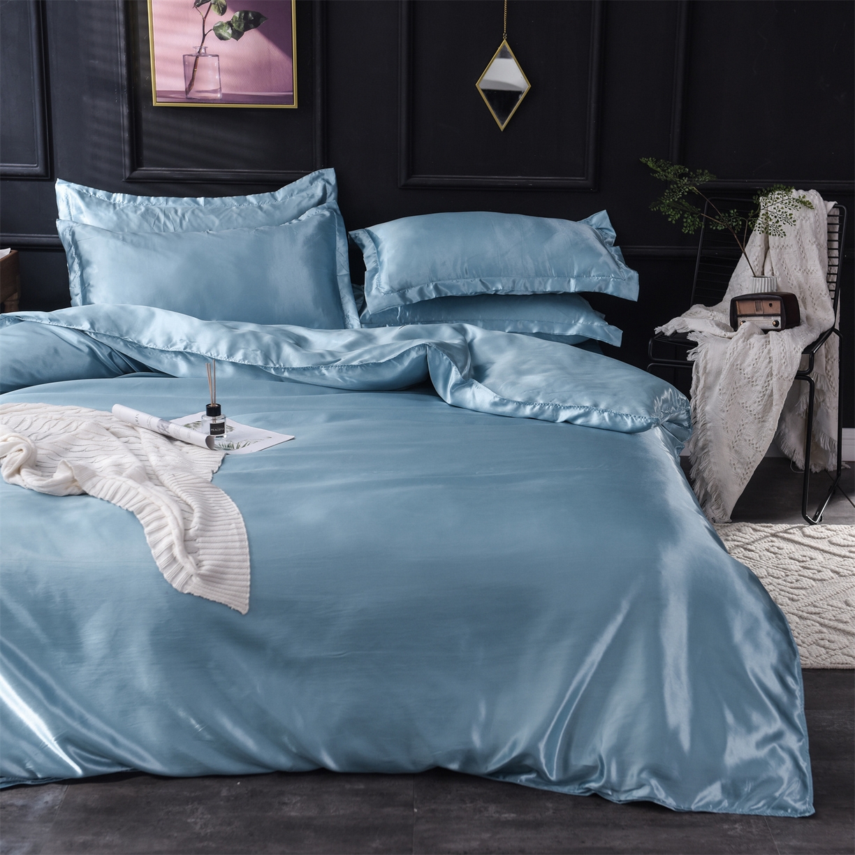 91家纺网 家纺一手货源 找家纺 经年 2026新款特价款丝绸冰丝四件套 浅蓝