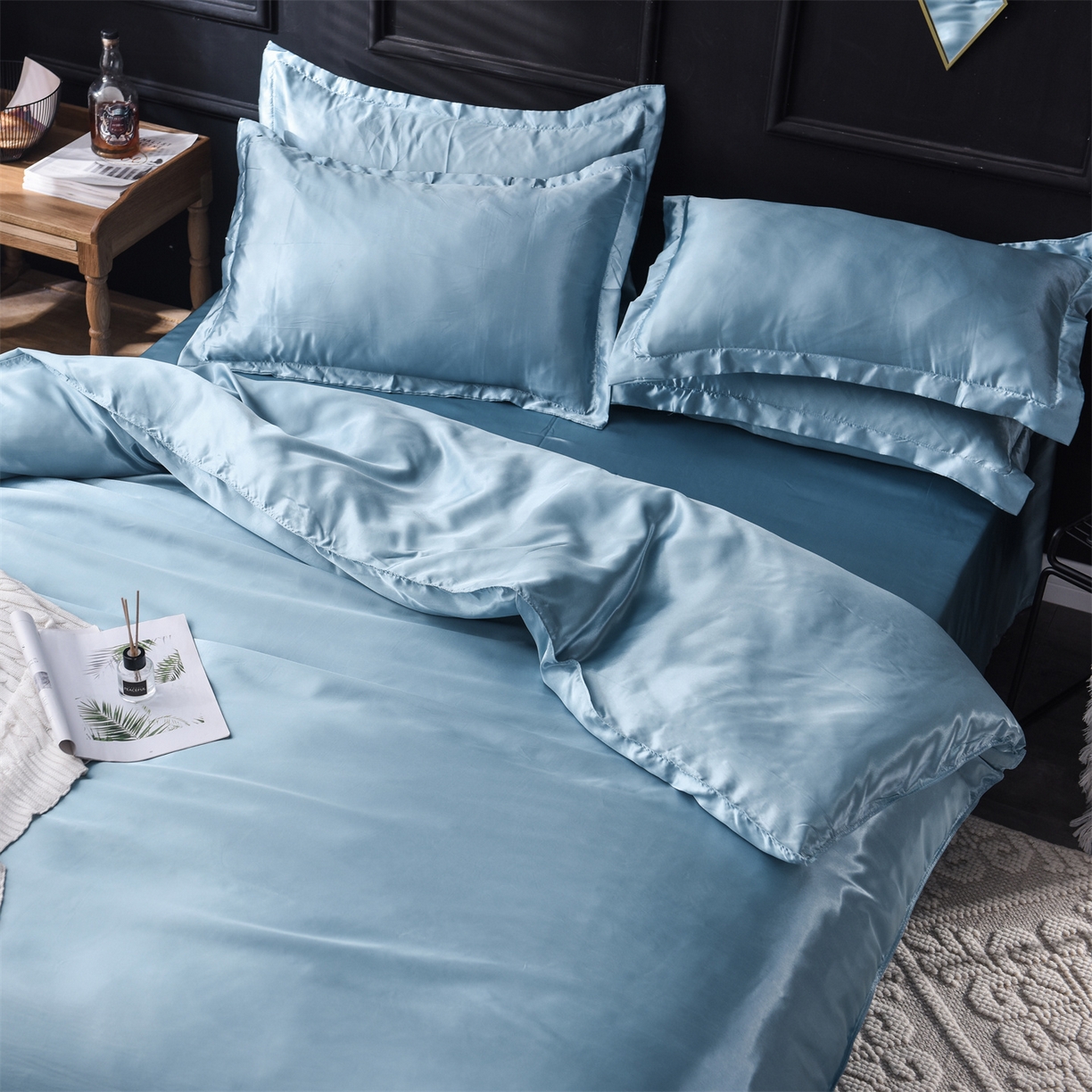 91家纺网 家纺一手货源 找家纺 经年 2026新款特价款丝绸冰丝四件套 浅蓝