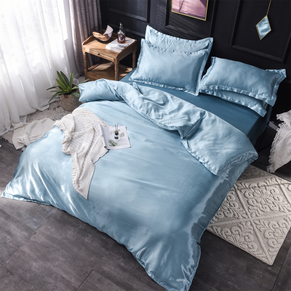 91家纺网 家纺一手货源 找家纺 经年 2026新款特价款丝绸冰丝四件套 浅蓝