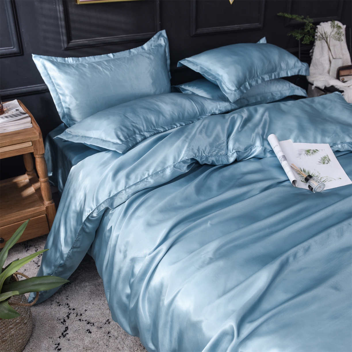 91家纺网 家纺一手货源 找家纺 经年 2026新款特价款丝绸冰丝四件套 浅蓝