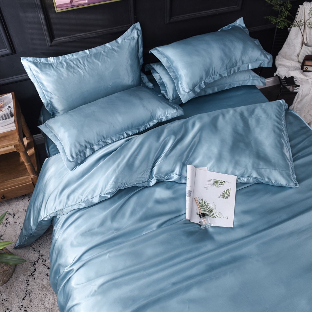 91家纺网 家纺一手货源 找家纺 经年 2026新款特价款丝绸冰丝四件套 浅蓝