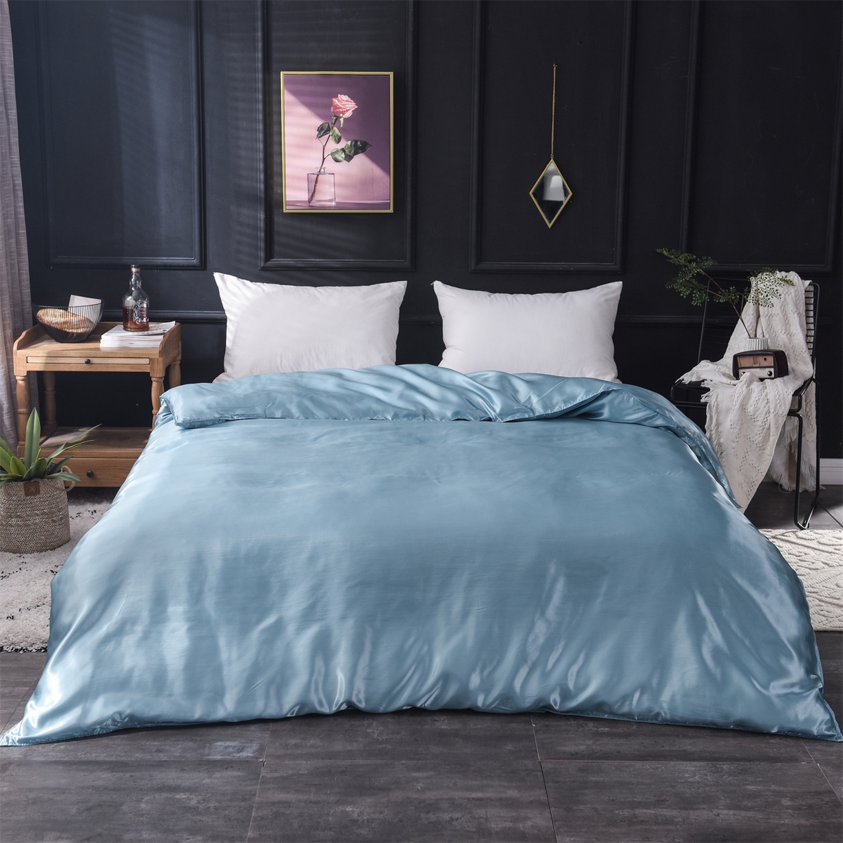 91家纺网 家纺一手货源 找家纺 经年 2026新款特价款丝绸冰丝四件套 浅蓝