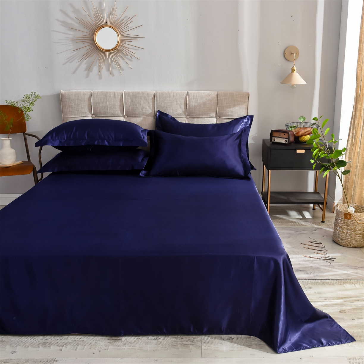 91家纺网 家纺一手货源 找家纺 经年 2026新款特价款丝绸冰丝四件套 深蓝