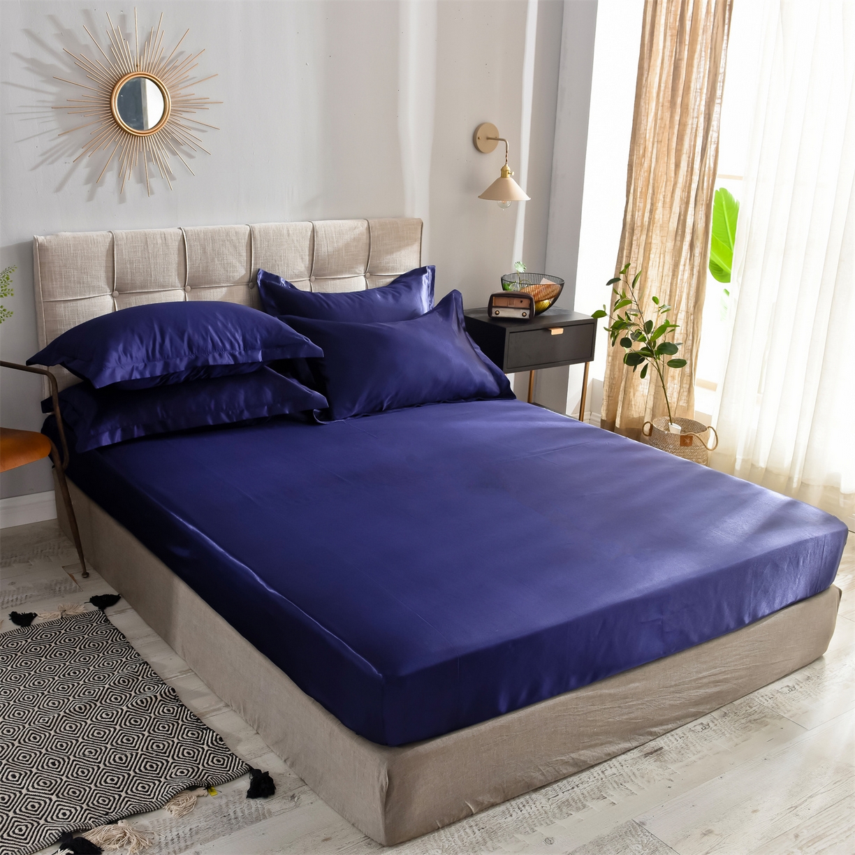 91家纺网 家纺一手货源 找家纺 经年 2026新款特价款丝绸冰丝四件套 深蓝