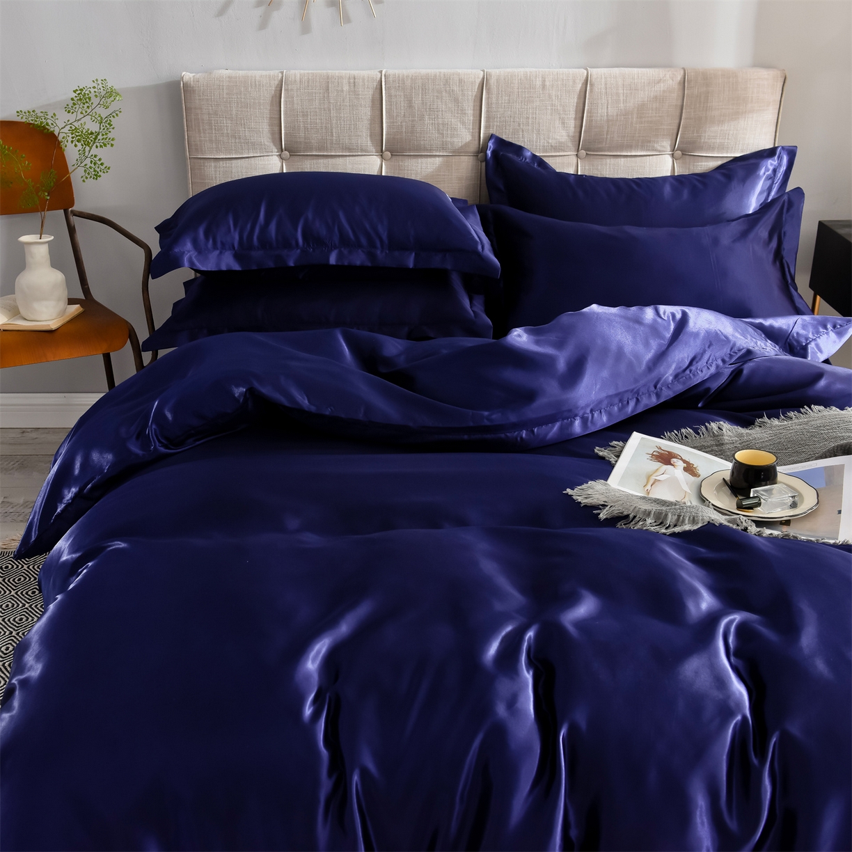 91家纺网 家纺一手货源 找家纺 经年 2026新款特价款丝绸冰丝四件套 深蓝