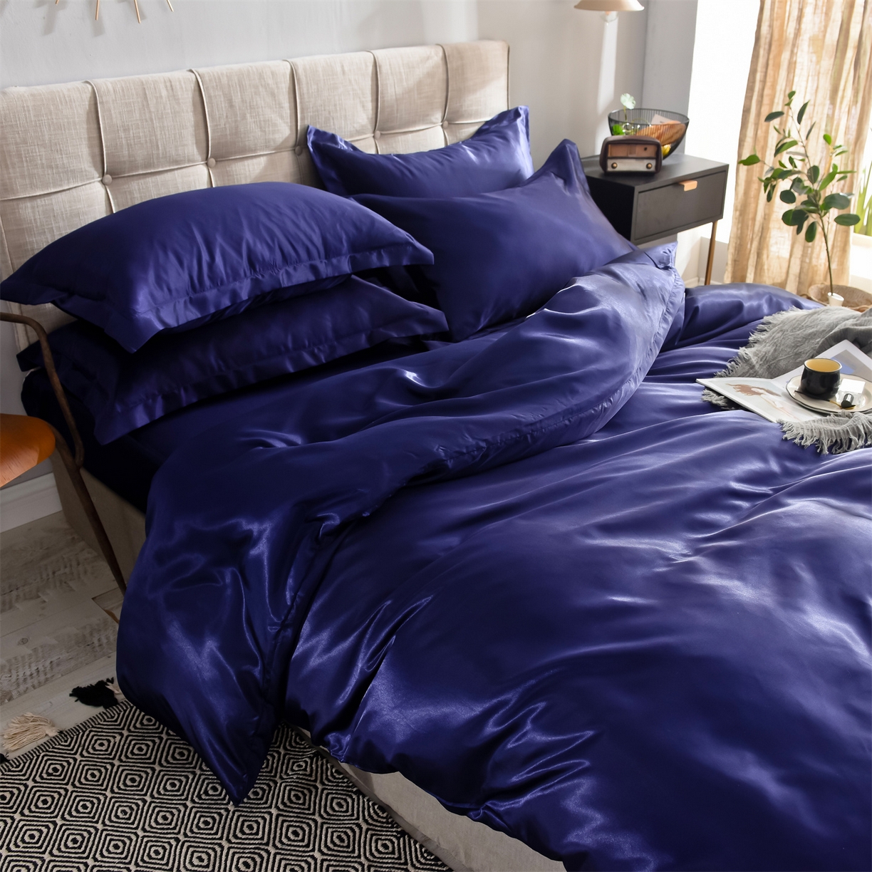 91家纺网 家纺一手货源 找家纺 经年 2026新款特价款丝绸冰丝四件套 深蓝