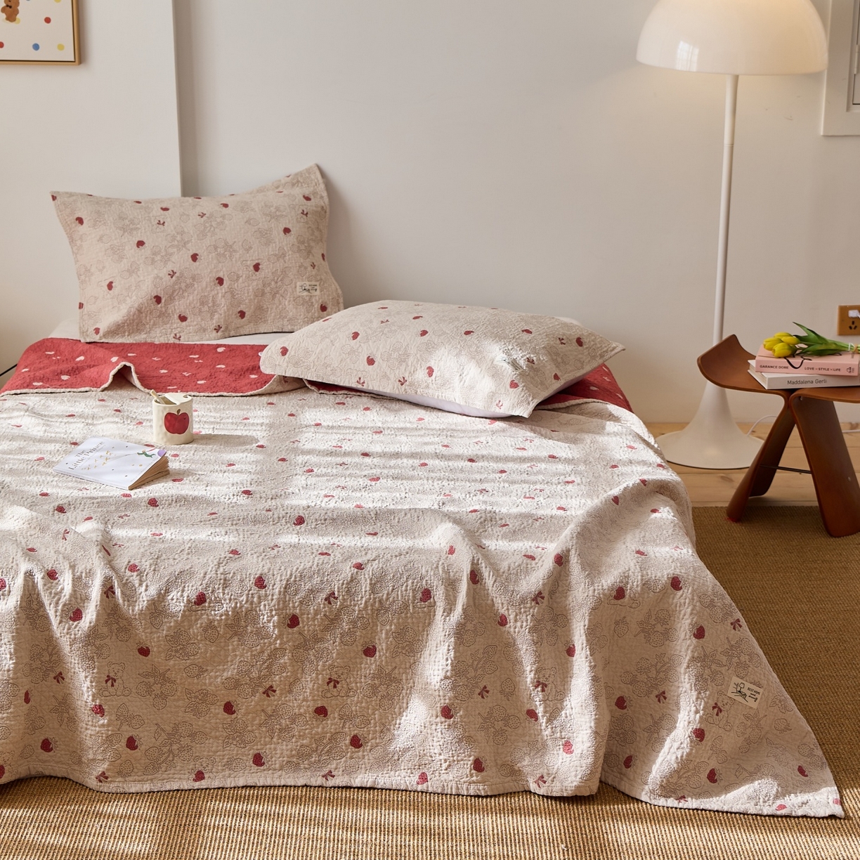 91家纺网 家纺一手货源 找家纺 沐瑟家纺 2026新款安心棉枕巾 草莓棕色