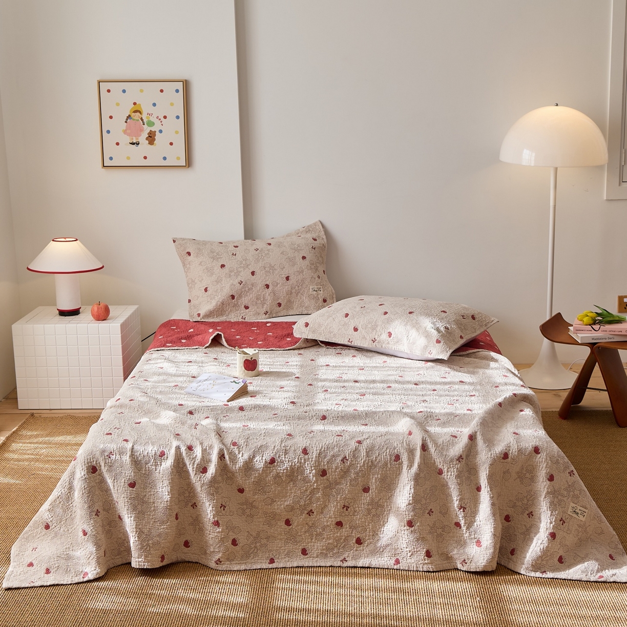 91家纺网 家纺一手货源 找家纺 沐瑟家纺 2026新款安心棉枕巾 草莓棕色