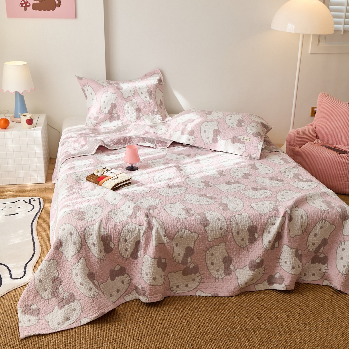 91家纺网 家纺一手货源 找家纺 沐瑟家纺 2026新款安心棉枕巾 大猫头粉色