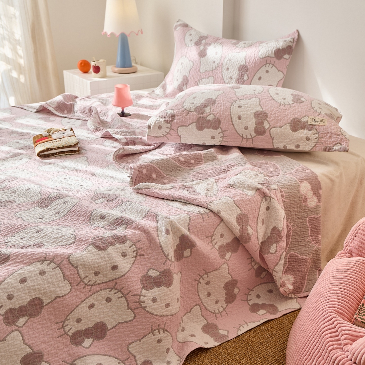 91家纺网 家纺一手货源 找家纺 沐瑟家纺 2026新款安心棉枕巾 大猫头粉色