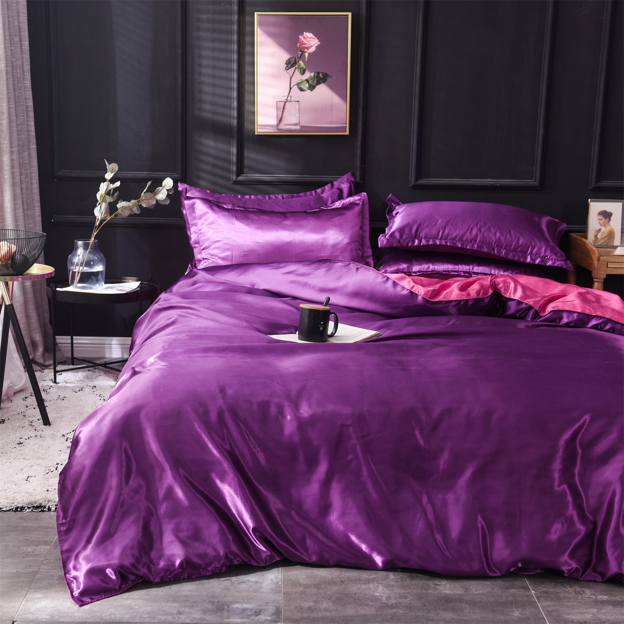 91家纺网 家纺一手货源 找家纺 经年 2026新款特价款丝绸冰丝四件套 深紫玫红