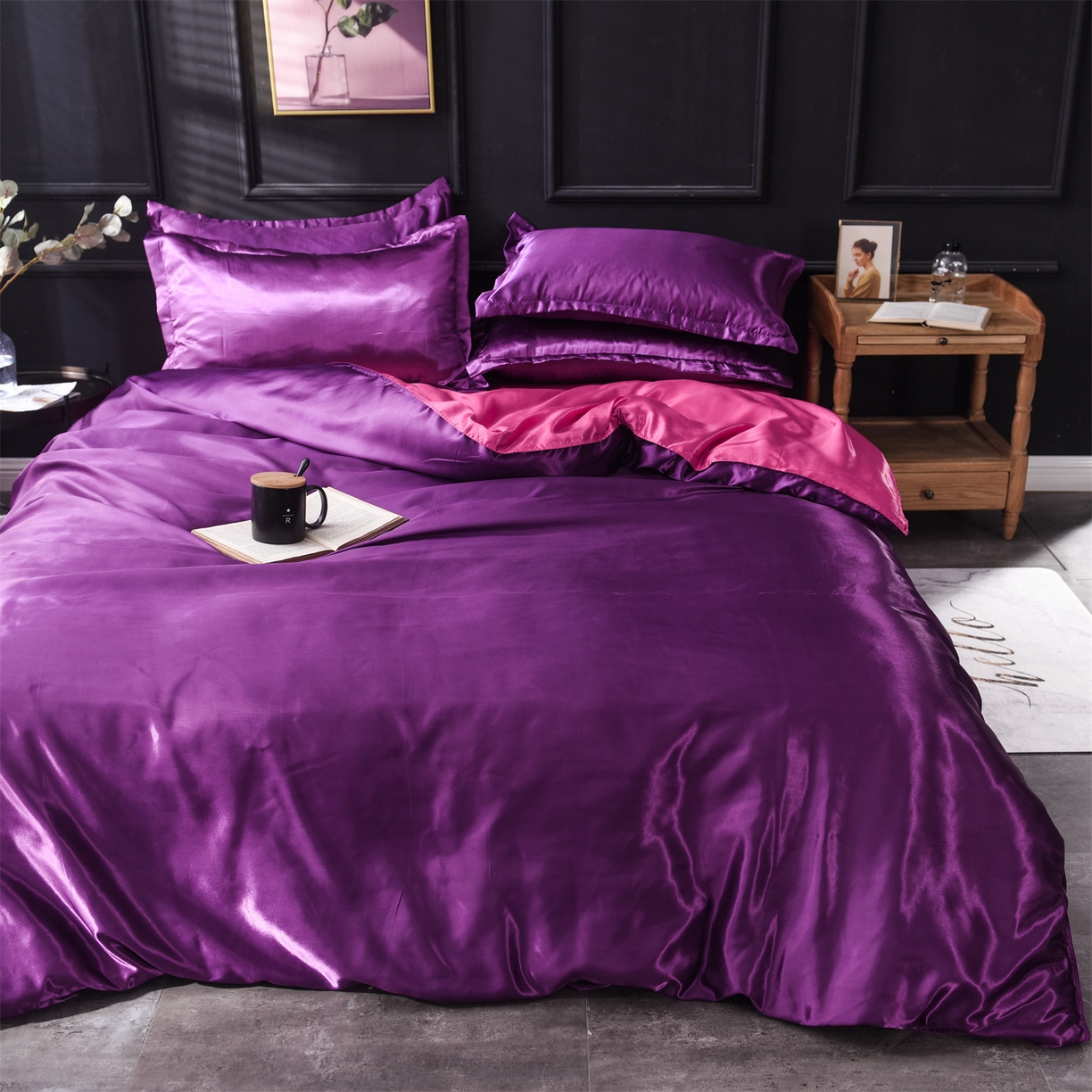 91家纺网 家纺一手货源 找家纺 经年 2026新款特价款丝绸冰丝四件套 深紫玫红