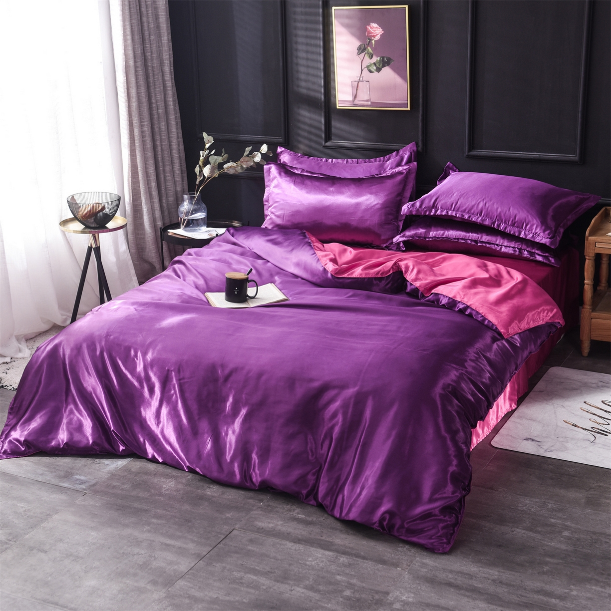 91家纺网 家纺一手货源 找家纺 经年 2026新款特价款丝绸冰丝四件套 深紫玫红