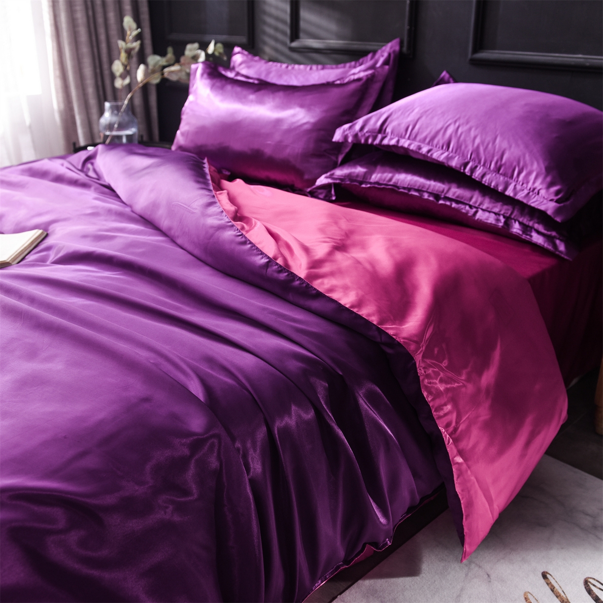 91家纺网 家纺一手货源 找家纺 经年 2026新款特价款丝绸冰丝四件套 深紫玫红