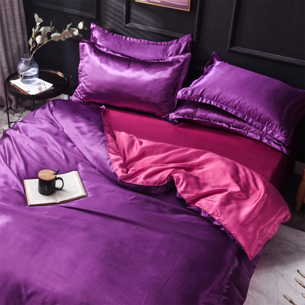 91家纺网 家纺一手货源 找家纺 经年 2026新款特价款丝绸冰丝四件套 深紫玫红