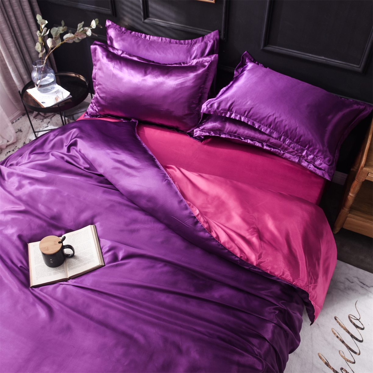 91家纺网 家纺一手货源 找家纺 经年 2026新款特价款丝绸冰丝四件套 深紫玫红