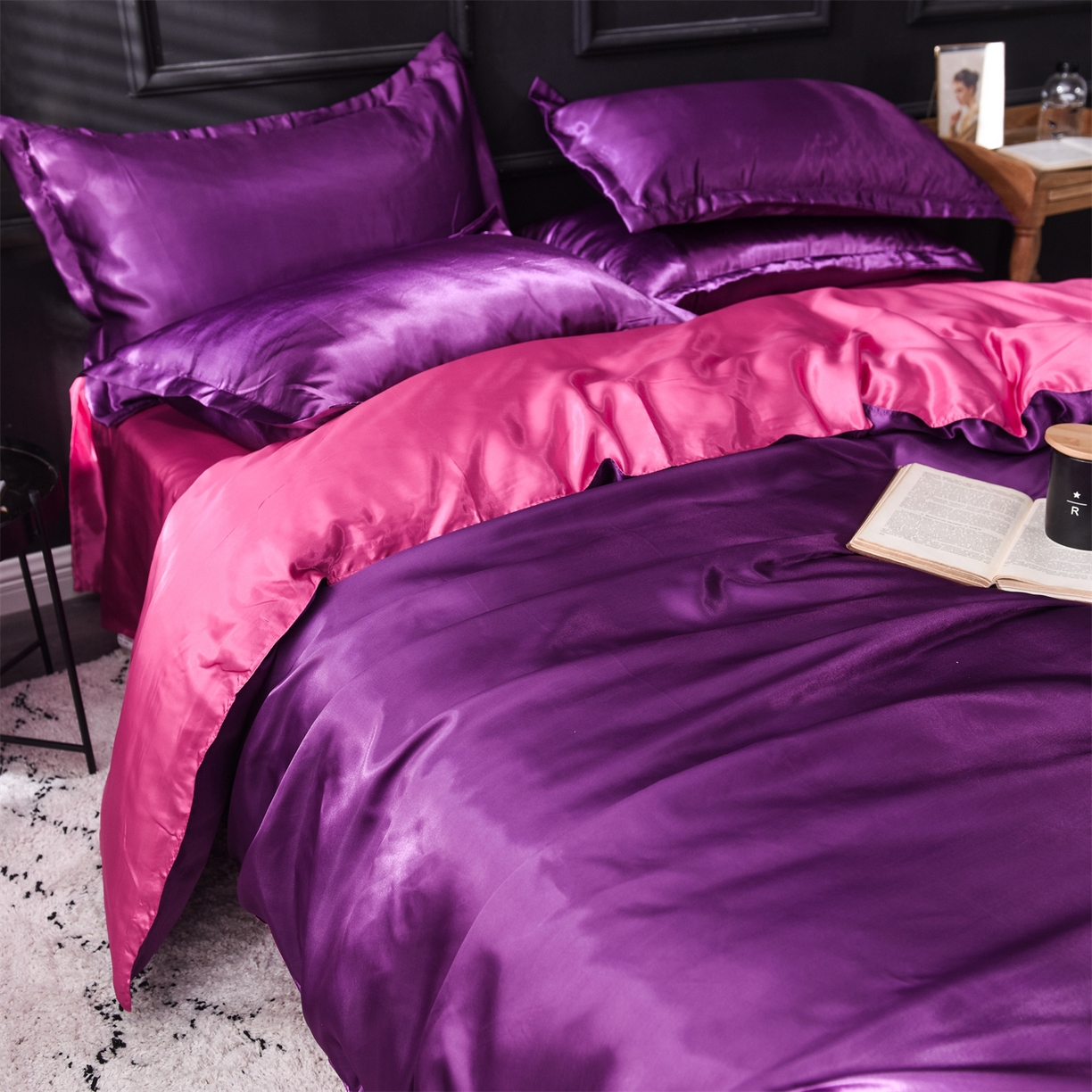 91家纺网 家纺一手货源 找家纺 经年 2026新款特价款丝绸冰丝四件套 深紫玫红