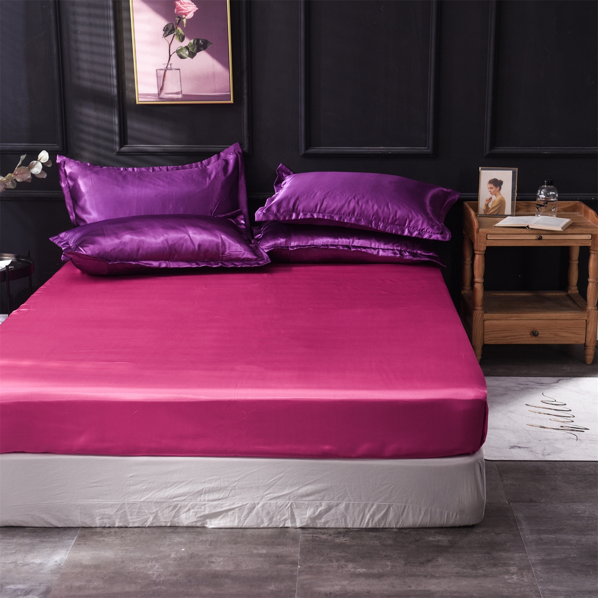 91家纺网 家纺一手货源 找家纺 经年 2026新款特价款丝绸冰丝四件套 深紫玫红